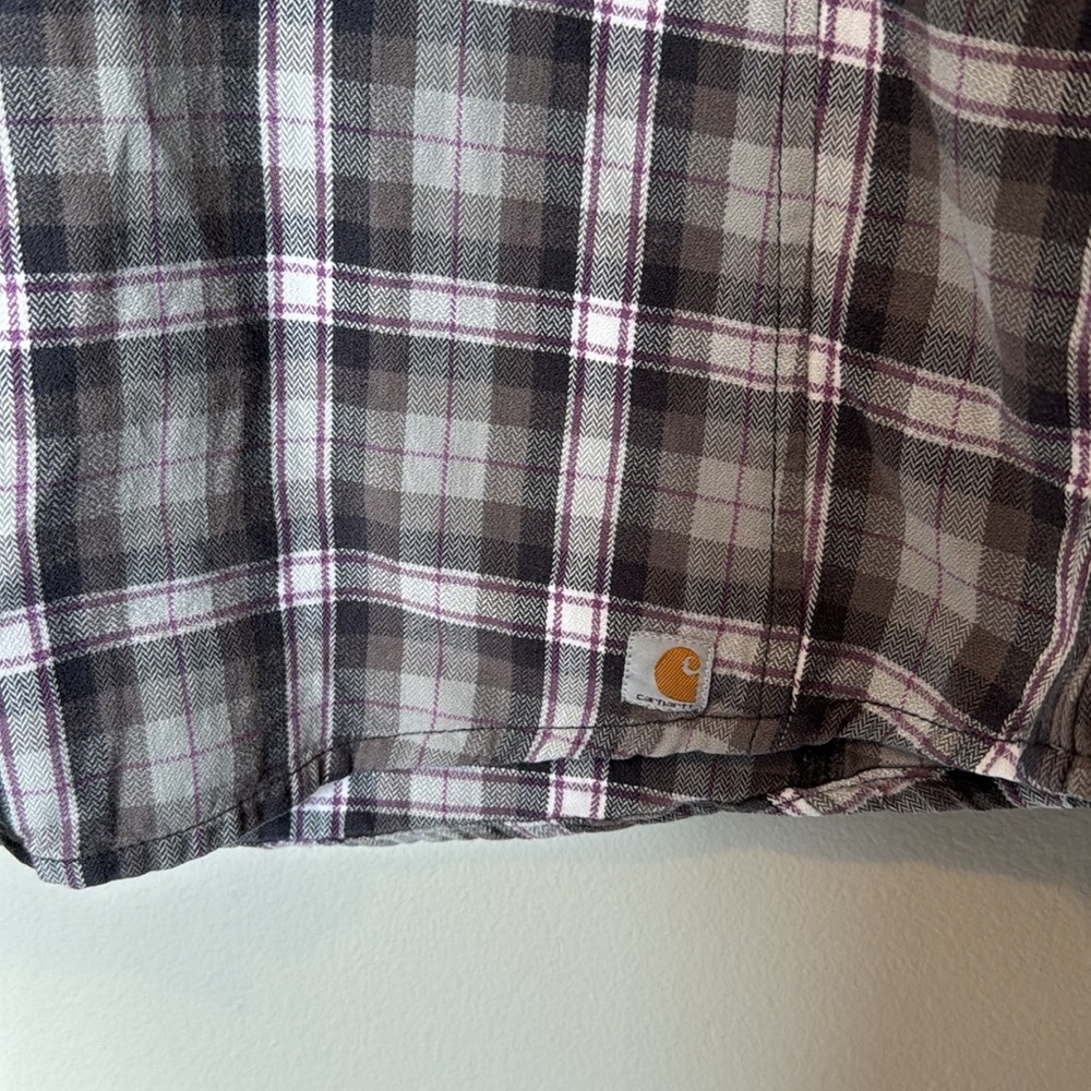 Carhartt Plaid Snap Button Up Hooded Sweatshirt Womens Med Grey Pink Long Sleeve - Picture 3 of 10